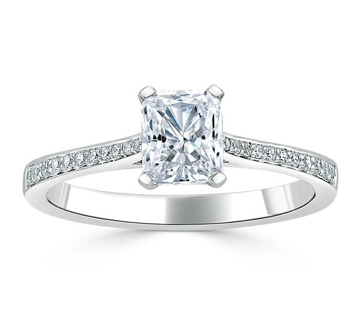0.75 CT Radiant Cut Solitaire Hidden Halo/ Pave Setting Moissanite Engagement Ring 2