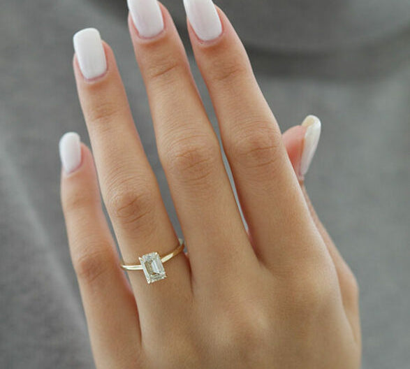 1.6 CT Emerald Cut Solitaire Style Moissanite Engagement Ring 1