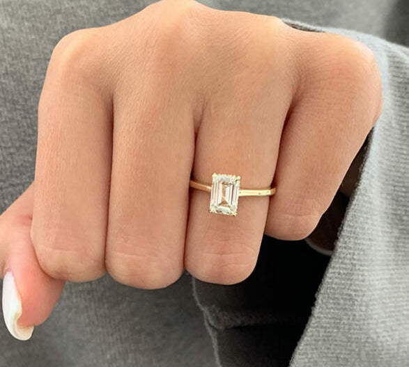 1.6 CT Emerald Cut Solitaire Style Moissanite Engagement Ring 2