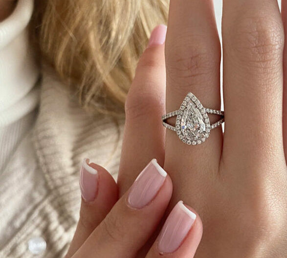 2.25 CT Pear Halo & Split Shank  Moissanite Engagement Ring 2