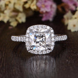 1.0 CT Cushion Cut Halo Moissanite Engagement Ring 1
