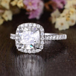 1.0 CT Cushion Cut Halo Moissanite Engagement Ring 5