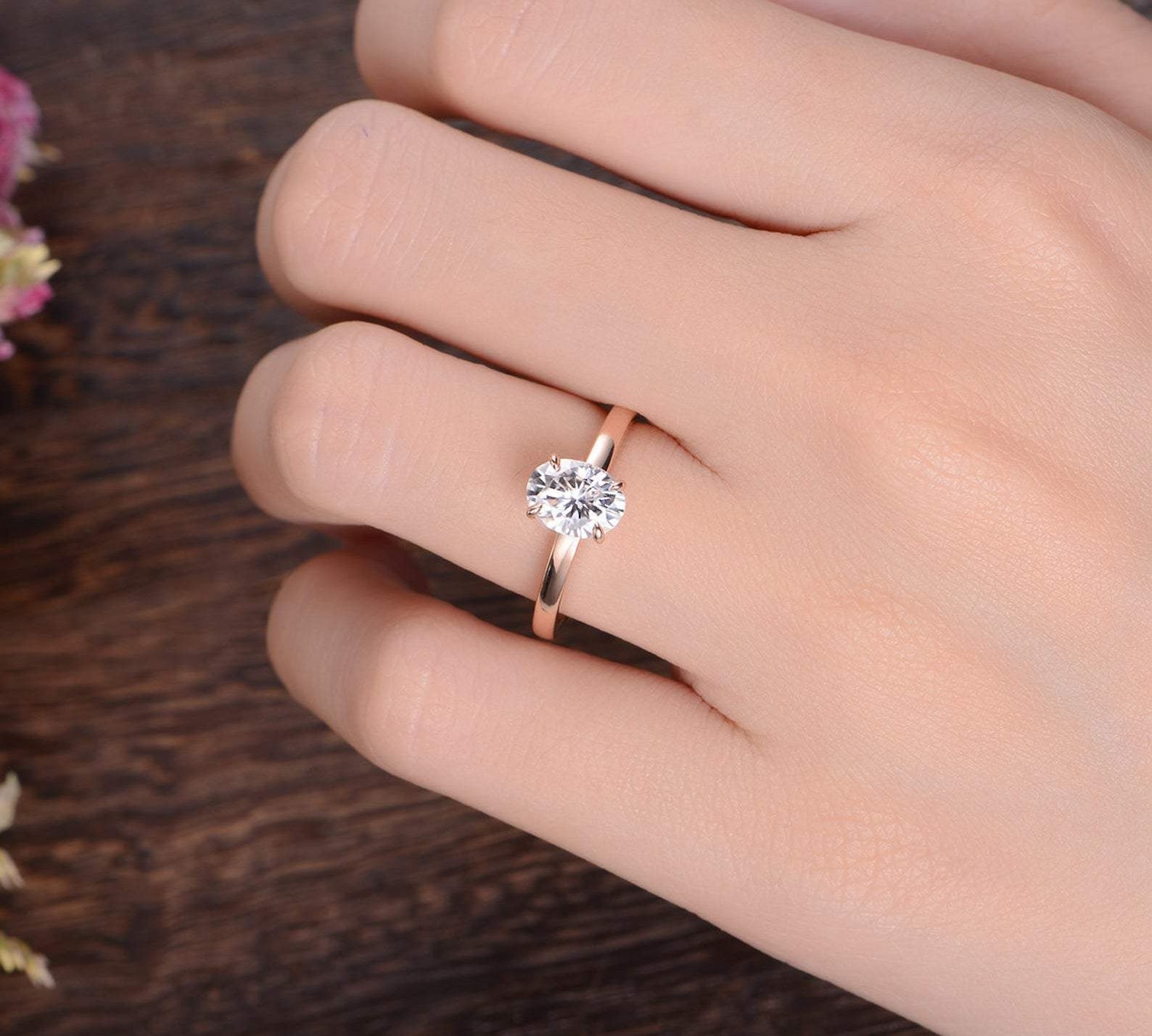 0.75 CT Oval Solitaire Moissanite Engagement Ring 3