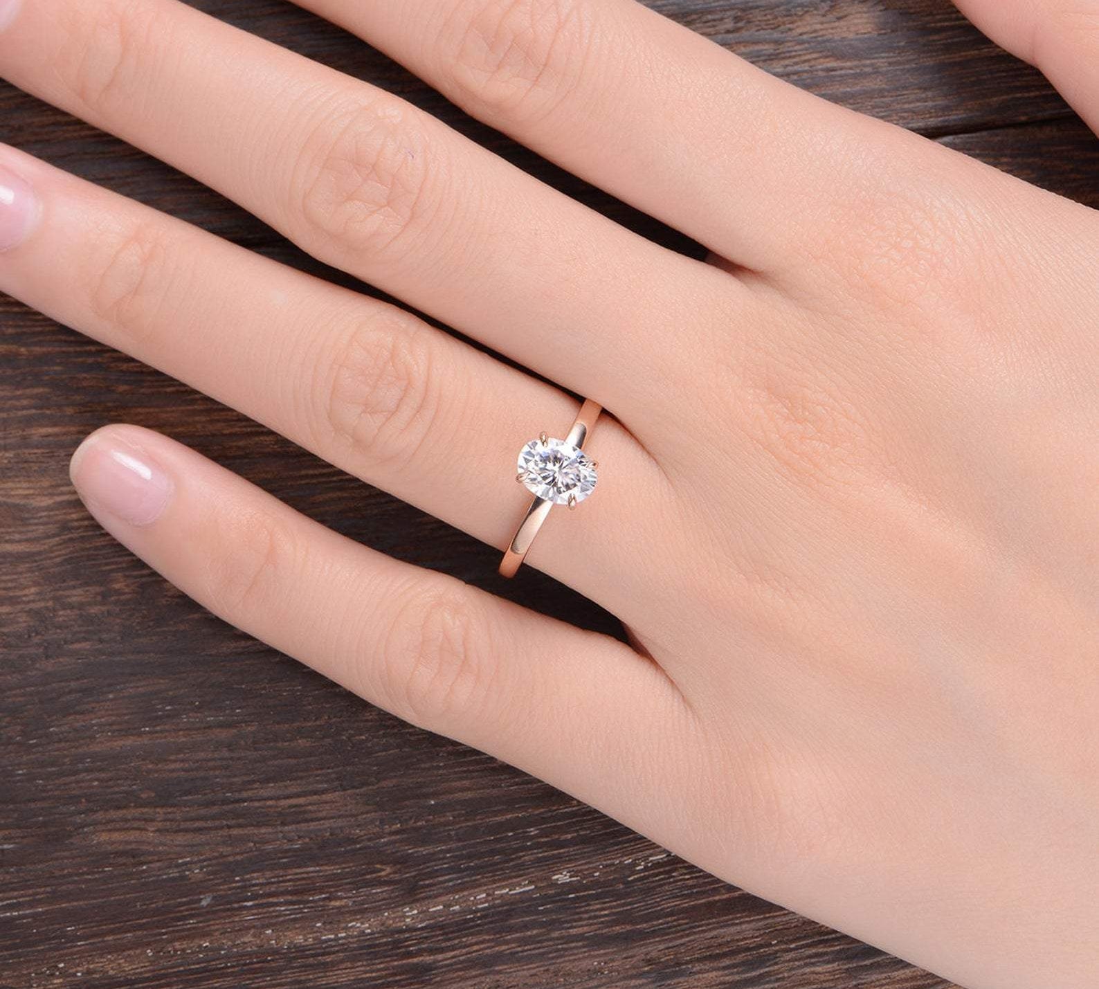 0.75 CT Oval Solitaire Moissanite Engagement Ring 2