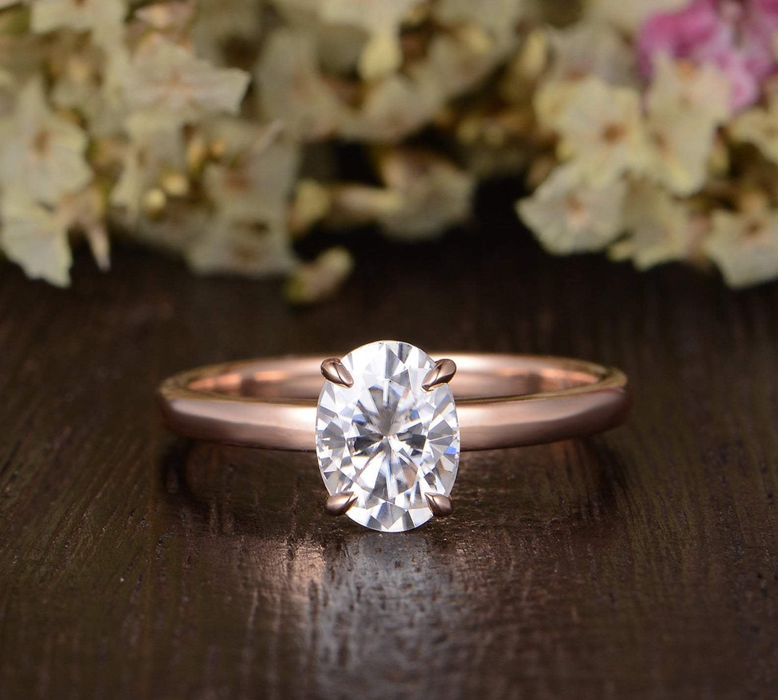 0.75 CT Oval Solitaire Moissanite Engagement Ring 1