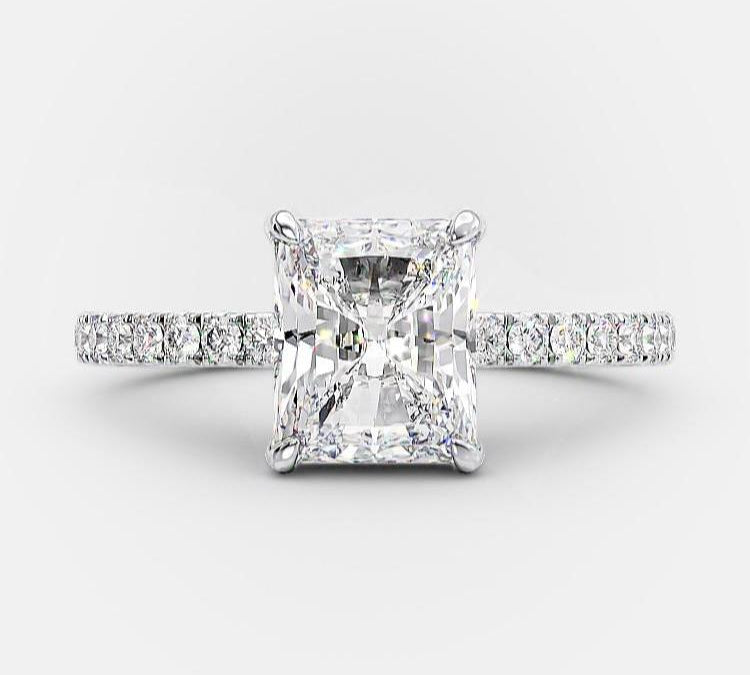 1.67 CT Radiant Hidden Halo & Pave Moissanite Engagement Ring 5