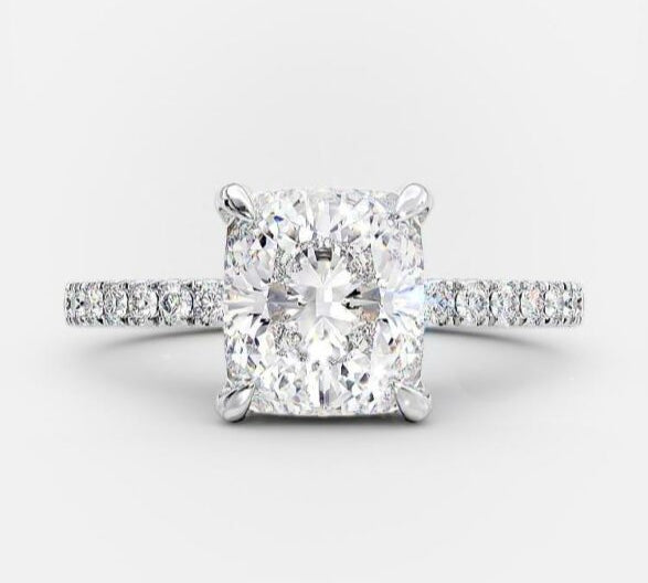 3.25 CT Cushion Solitaire & Pave Moissanite Engagement Ring 4
