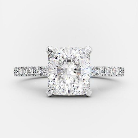 3.25 CT Cushion Solitaire & Pave Moissanite Engagement Ring 4