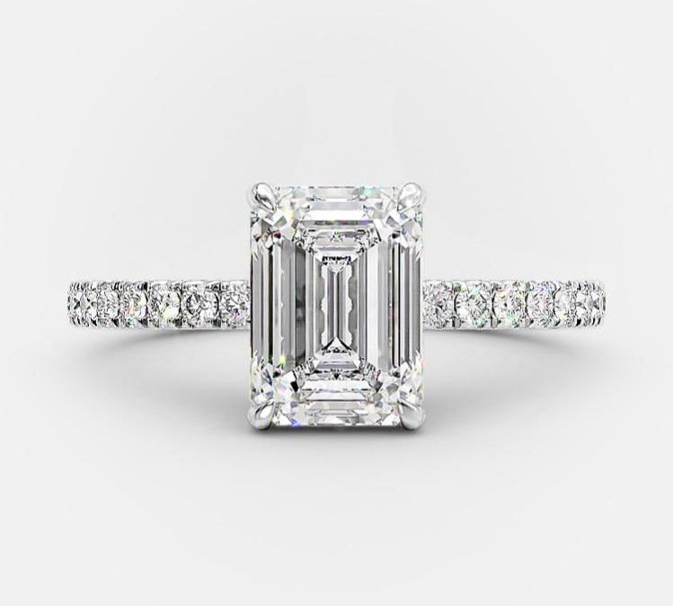 1.60 CT Emerald Pave Setting Moissanite Engagement Ring 4