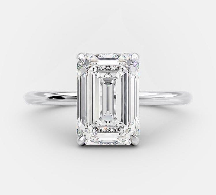 2.0 CT Emerald Cut Solitaire Style Moissanite Engagement Ring 7