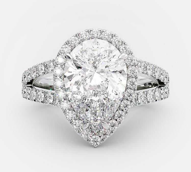 2.25 CT Pear Halo & Split Shank  Moissanite Engagement Ring 5