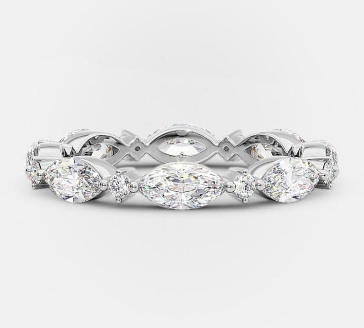 0.50 TCW Marquise And Round Cut Alternative Moissanite Wedding Band 6