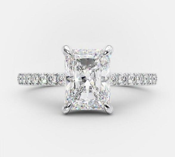 2.43 CT Radiant Solitaire & Pave Moissanite Engagement Ring 5