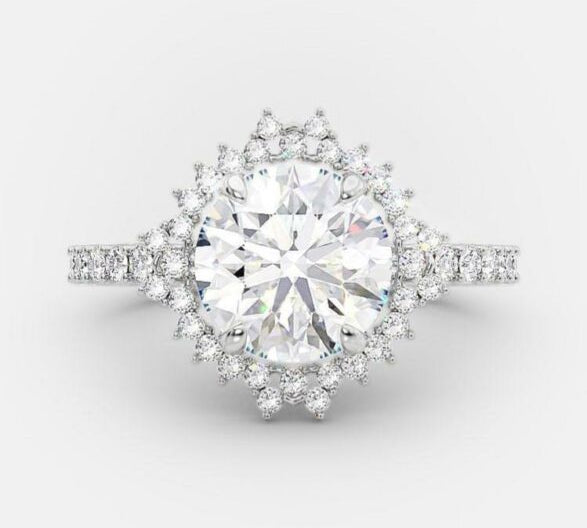 2.0 CT Round Cut Cluster Halo Style Moissanite Engagement Ring 5