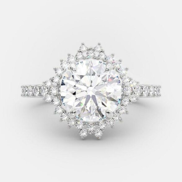 2.0 CT Round Cut Cluster Halo Style Moissanite Engagement Ring 5