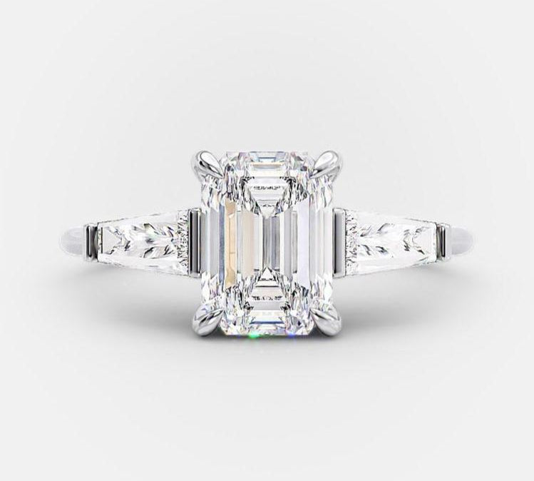 2.23 CT Emerald Cut Three Stone Moissanite Engagement Ring 5