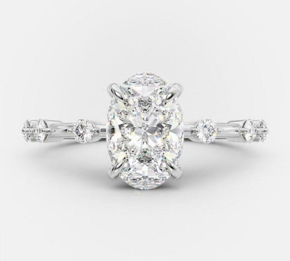 2.10 CT Oval Cut Solitaire & Dainty Pave Moissanite Engagement Ring 4