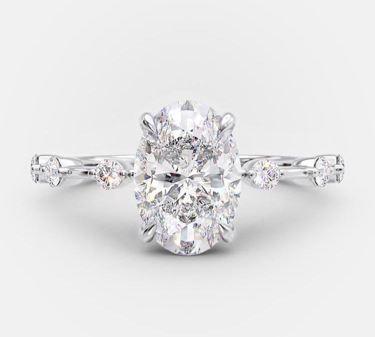 2.1 CT Oval Dainty Pave Moissanite Engagement Ring 6
