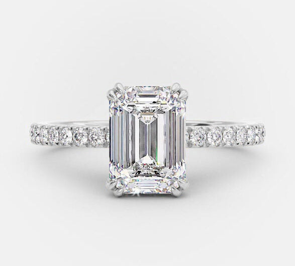 1.55 CT Emerald Solitaire & Pave Setting Moissanite Engagement Ring 4