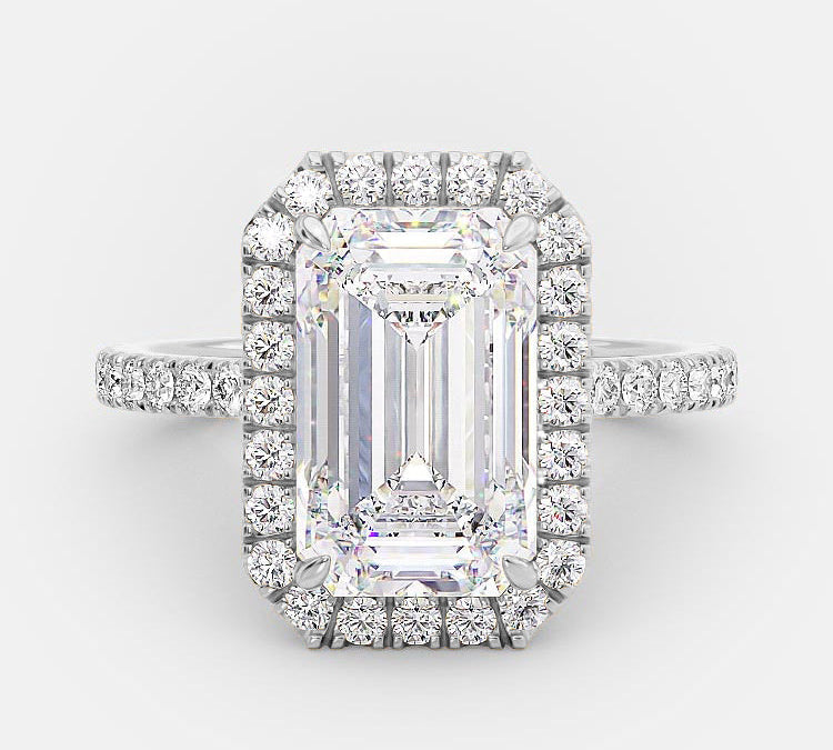 3.18 CT Emerald Cut Halo Style Moissanite Engagement Ring 4