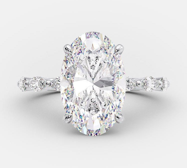 4.0 CT Oval Cut Dainty Style Pave Moissanite Engagement Ring 5