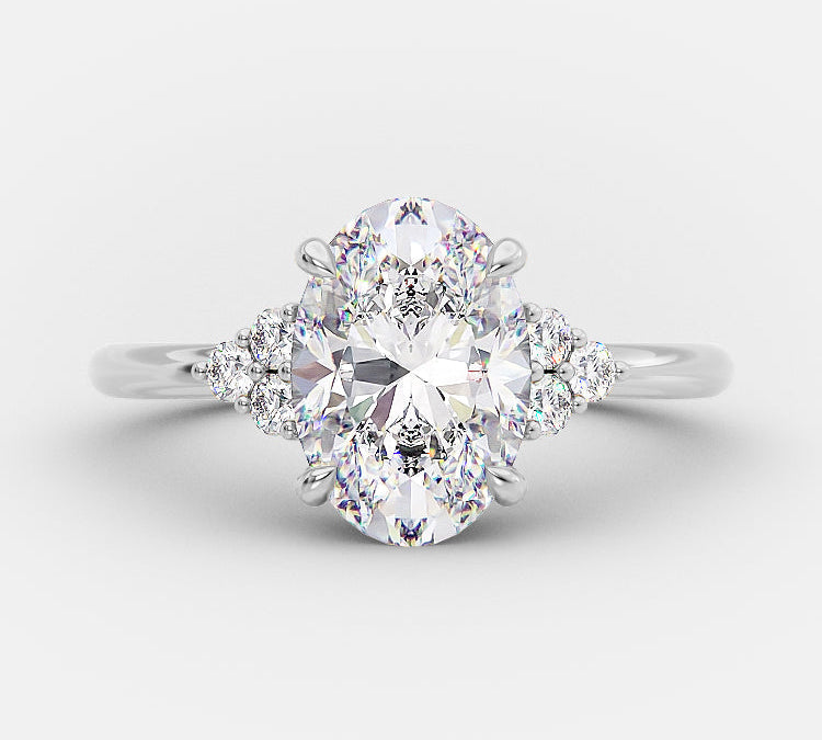 2.72 CT Oval Cut Cluster Setting Moissanite Engagement Ring 4