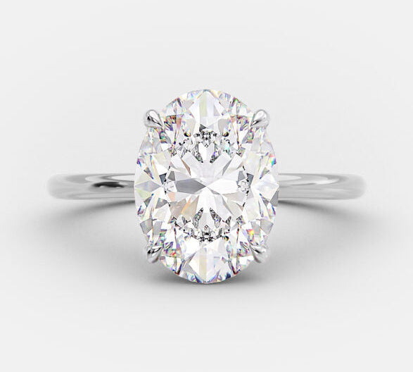 2.72 CT Oval Solitaire & Hidden Halo Moissanite Engagement Ring 5