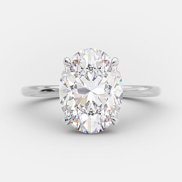 2.72 CT Oval Solitaire & Hidden Halo Moissanite Engagement Ring 5