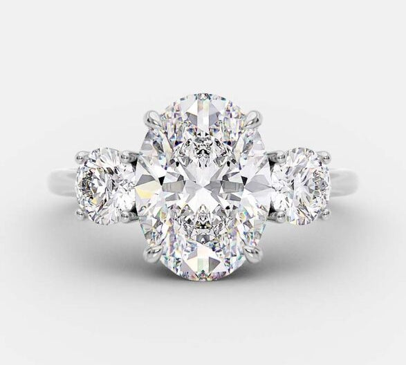 2.1 CT Oval Three Stone Moissanite Engagement Ring 4