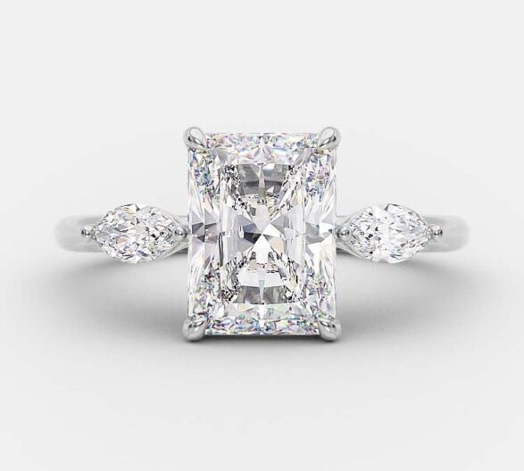 2.54 CT Radiant Three Stone Moissanite Engagement Ring 4