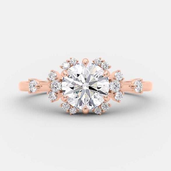 1.0 CT Round Cut Cluster Art Deco Style Moissanite Engagement Ring 7