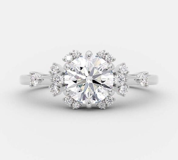 1.0 CT Round Cut Cluster Art Deco Style Moissanite Engagement Ring 5