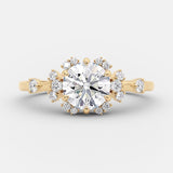 1.0 CT Round Cut Cluster Art Deco Style Moissanite Engagement Ring 6