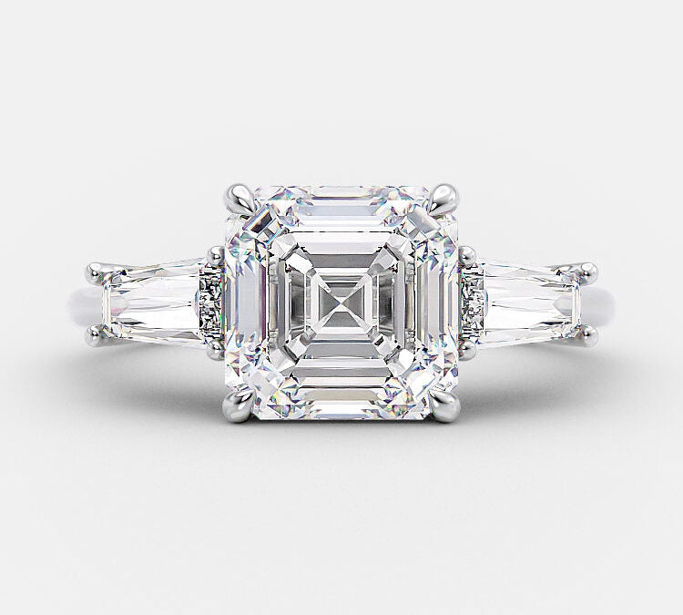 2.03 CT Asscher Cut Three Stone Moissanite Engagement Ring 5