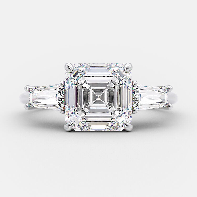 2.03 CT Asscher Cut Three Stone Moissanite Engagement Ring 5