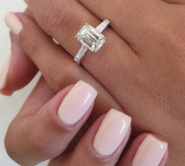 2.23 CT Emerald Cut Three Stone Moissanite Engagement Ring 1