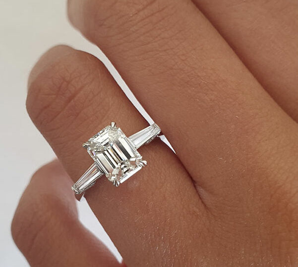 2.23 CT Emerald Cut Three Stone Moissanite Engagement Ring 2