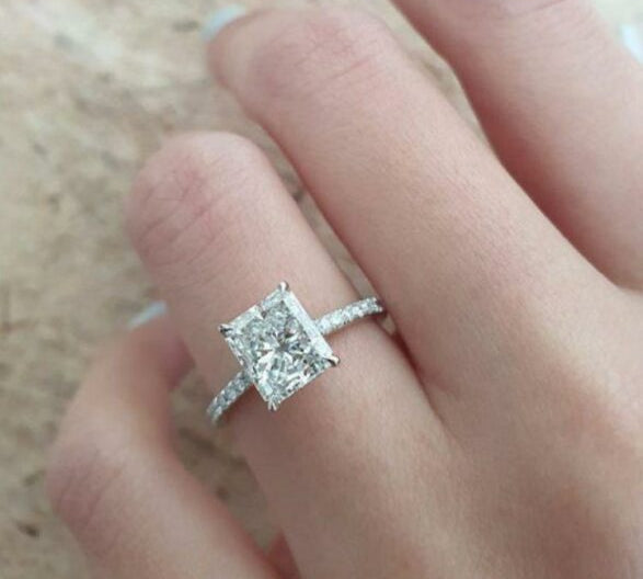 1.67 CT Radiant Hidden Halo & Pave Moissanite Engagement Ring 1