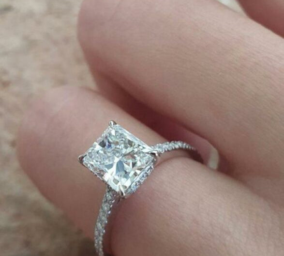 1.67 CT Radiant Hidden Halo & Pave Moissanite Engagement Ring 2