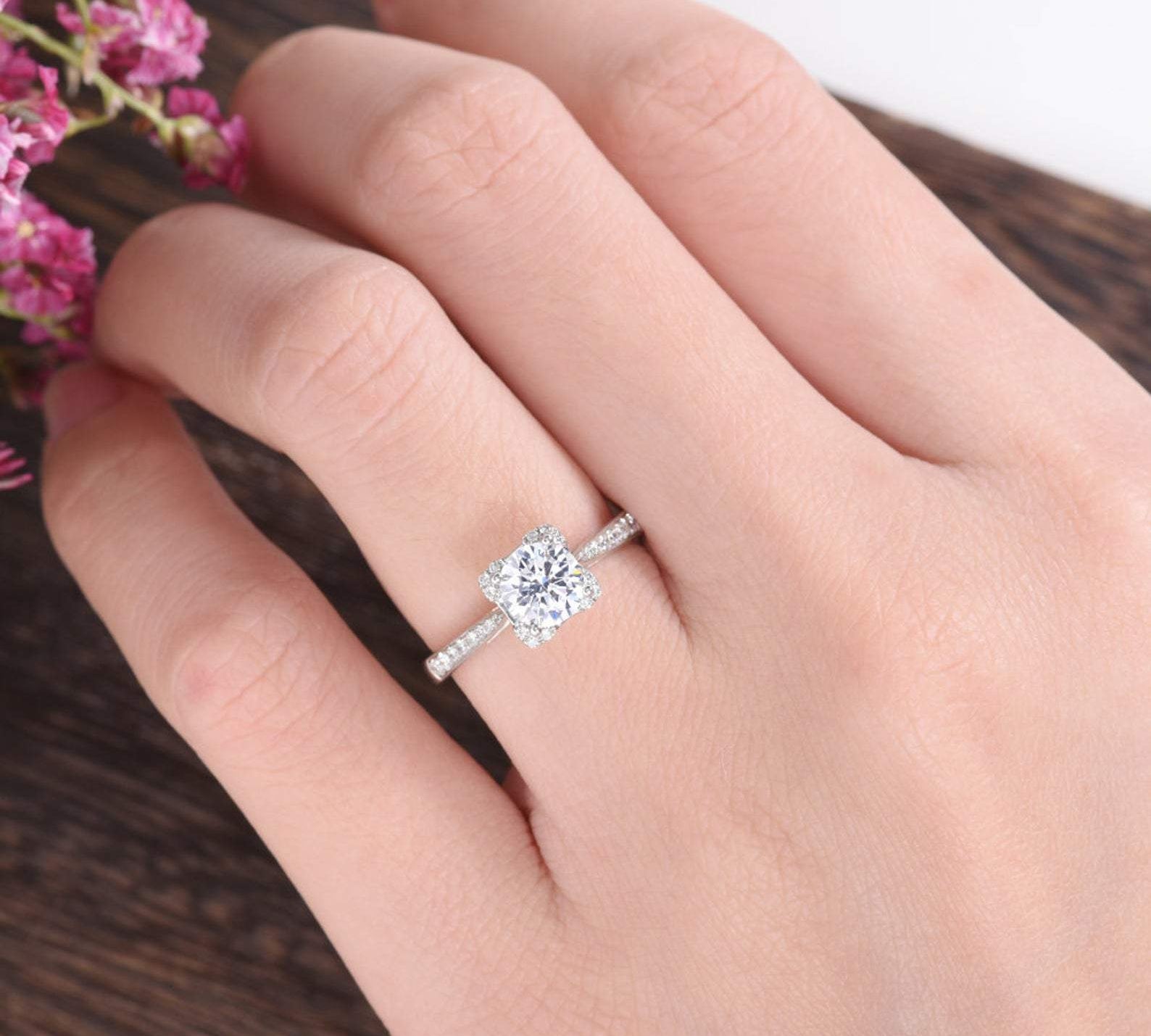 1.60 CT Round Cut Solitaire Pave Setting Moissanite Engagement Ring 2