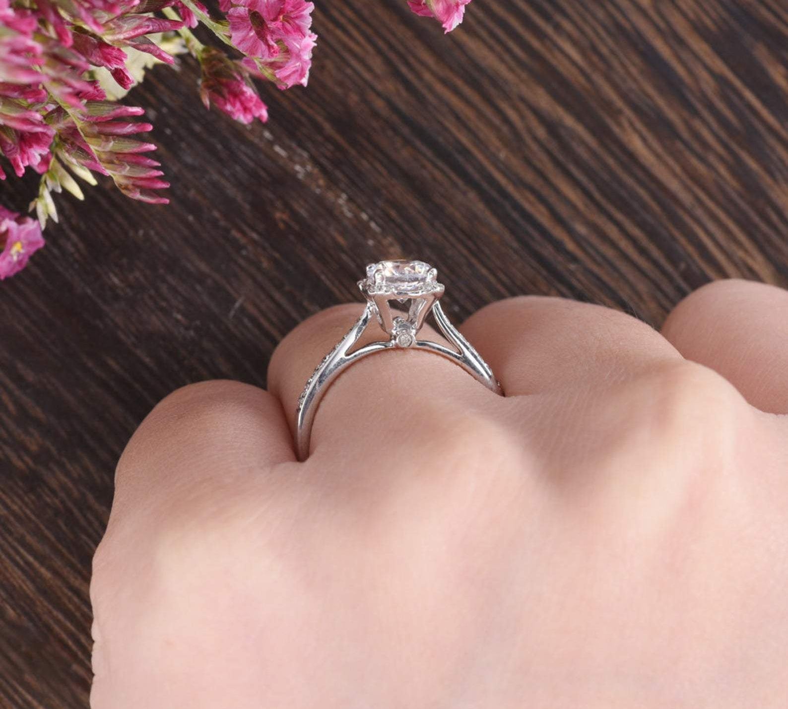 1.60 CT Round Cut Solitaire Pave Setting Moissanite Engagement Ring 3