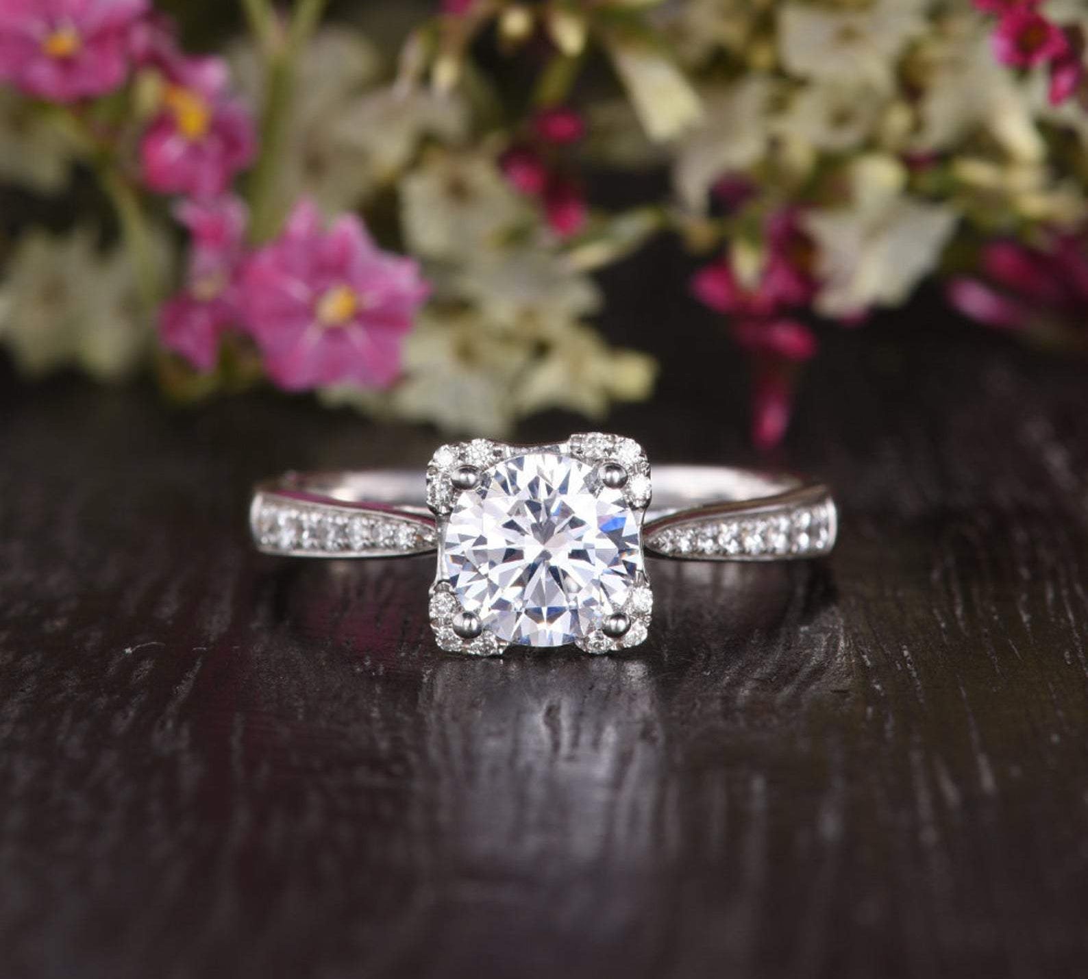 1.60 CT Round Cut Solitaire Pave Setting Moissanite Engagement Ring 1