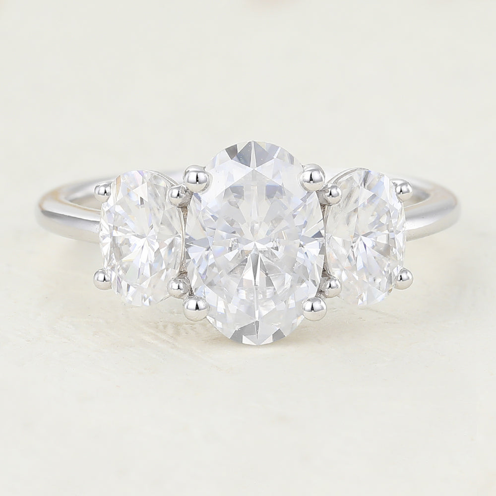 1.91 CT Oval Shaped Moissanite Three Stone Engagement Ring 1