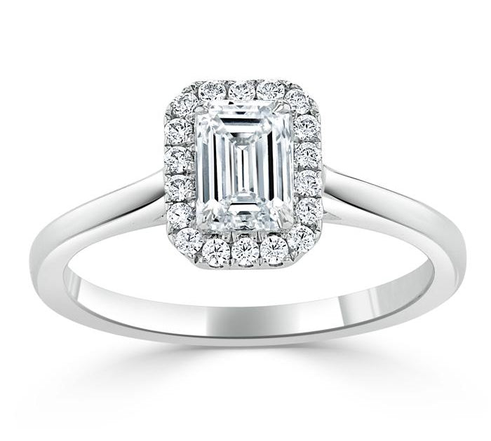 0.75 CT Emerald Cut Halo Moissanite Engagement Ring 2