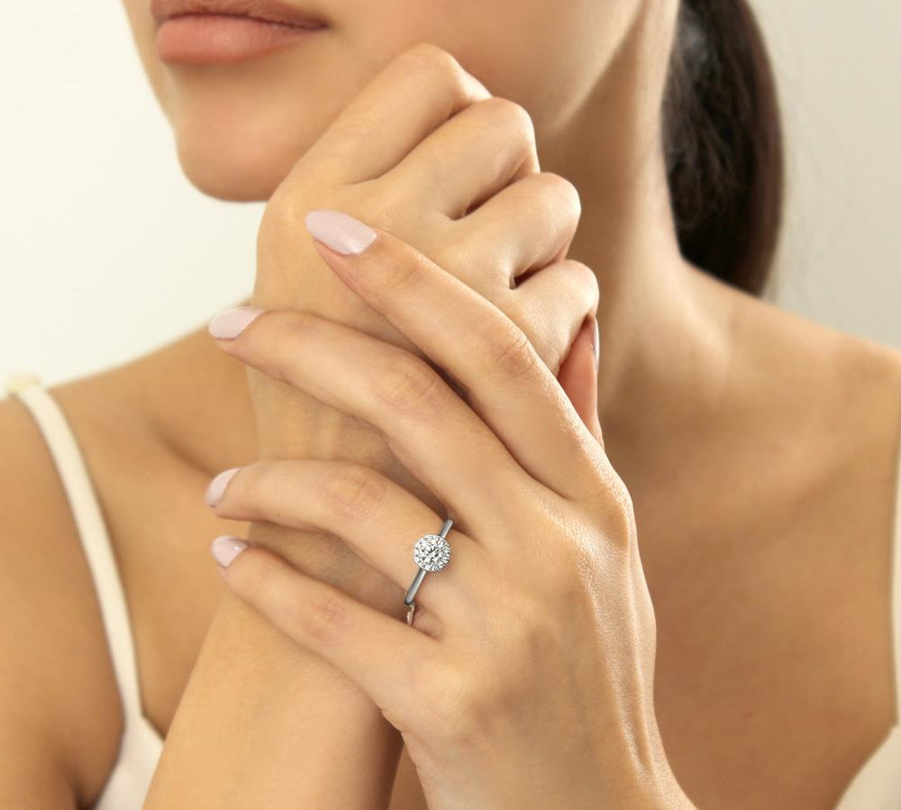 0.75 CT Round Cut Halo Moissanite Engagement Ring 2