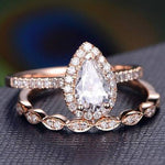 1.0 CT Pear Cut Halo Milgrain Style Moissanite Bridal Ring Set 5