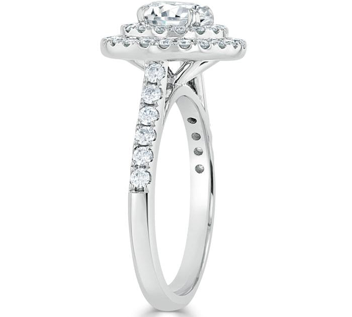 0.75 CT Round Cut Double Halo Moissanite Engagement Ring With Pave Setting 3