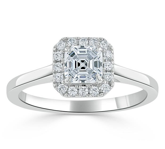 0.75 CT Asscher Cut Halo Moissanite Engagement Ring 3