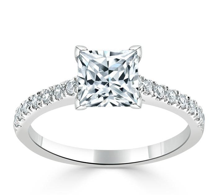 1.0 CT Princess Cut Solitaire Pave Setting Moissanite Engagement Ring 2