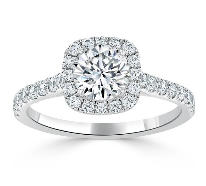 0.75 CT Round Cut Halo Pave Moissanite Engagement Ring 2